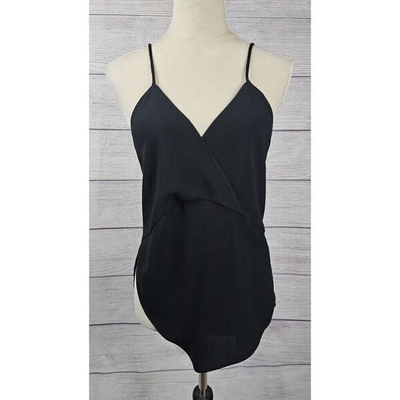 Zara Women Asymmetrical Cami V-Neck Top Black Size Small - Picture 1 of 6